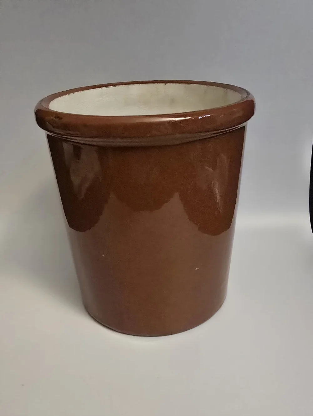Vintage Brown Stoneware Utensil Crock - Brown and White